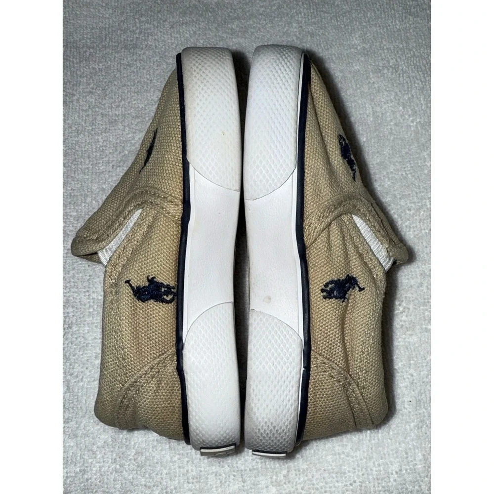 Polo Ralph Lauren Little Boys Shoes Size 5 Slip‎ On, Tan With Blue Horses
